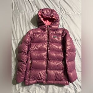 Patagonia girls hi-loft down hoody coat purple